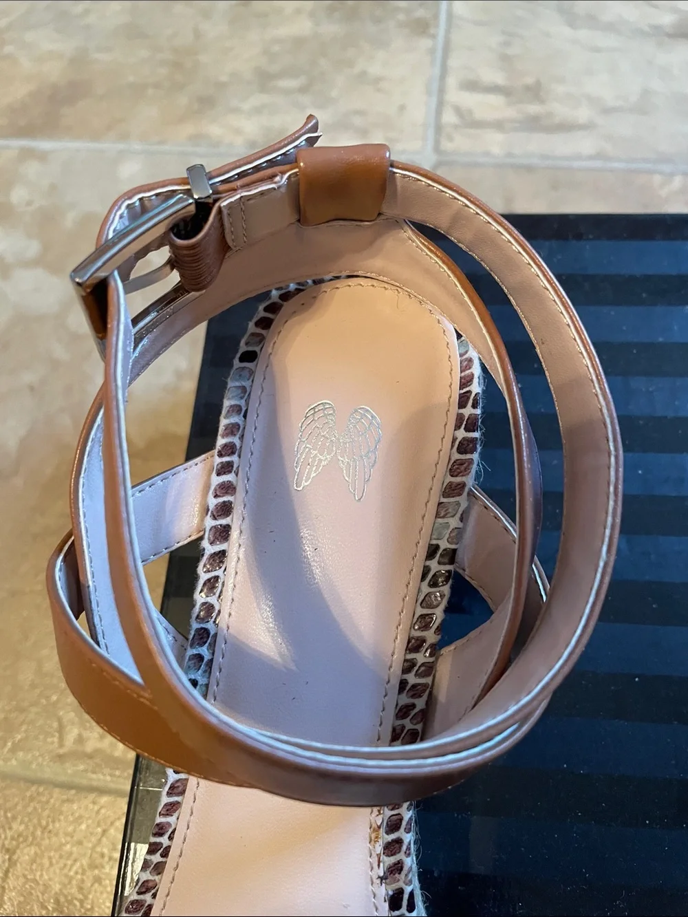Victoria's Secret Brown and Cream Snake-Print Ankle Strap Sandals